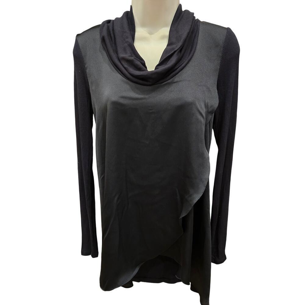 Deletta black mixed media black XS long sleeve layered EUC satin drape front